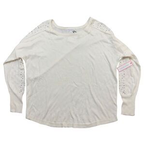 Bisou Bisou Michele Bohbot Sweater Women's XL Cream Studded Long Sleeve Pullover